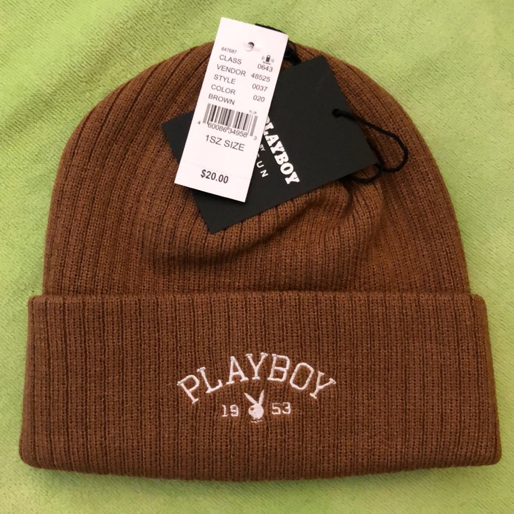 Playboy Knit brown beanie embroidered
